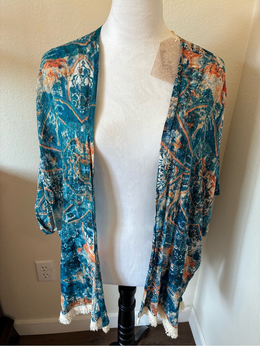 Hem & Thread Teal & Orange Printed Kimono Cardigan